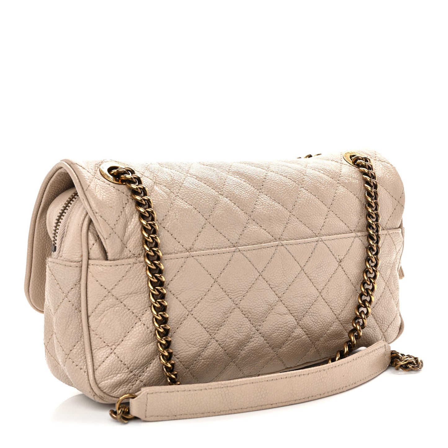 Crumpled Grained Calfskin Quilted Small Shiva Flap Beige