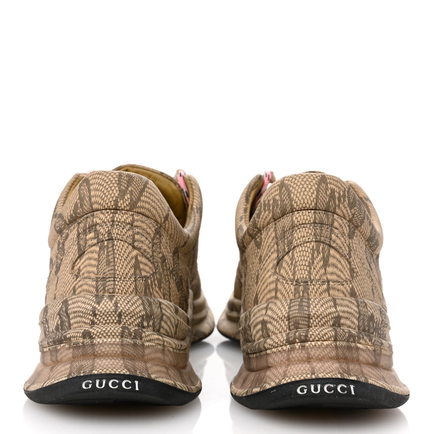 Ultralight Plume Calfskin Monogram Printed Womens Gucci Run Sneakers 39 Beige Ebony