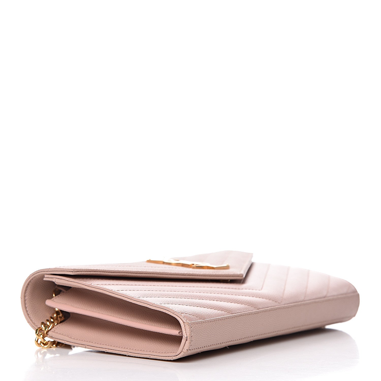 Saint Laurent Grain De Poudre Matelasse Chevron Monogram Chain Wallet Pale Blush 4 of 10