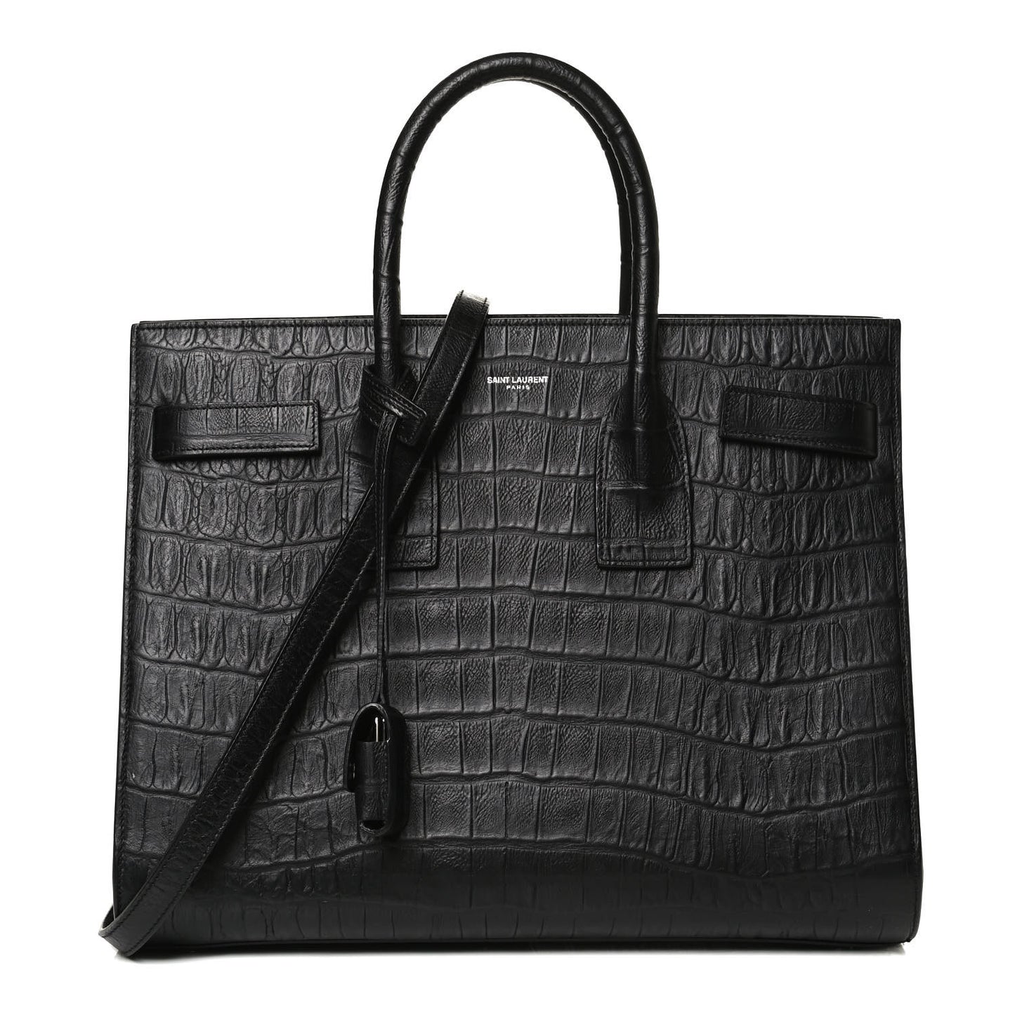 Calfskin Crocodile Embossed Small Sac de Jour Black