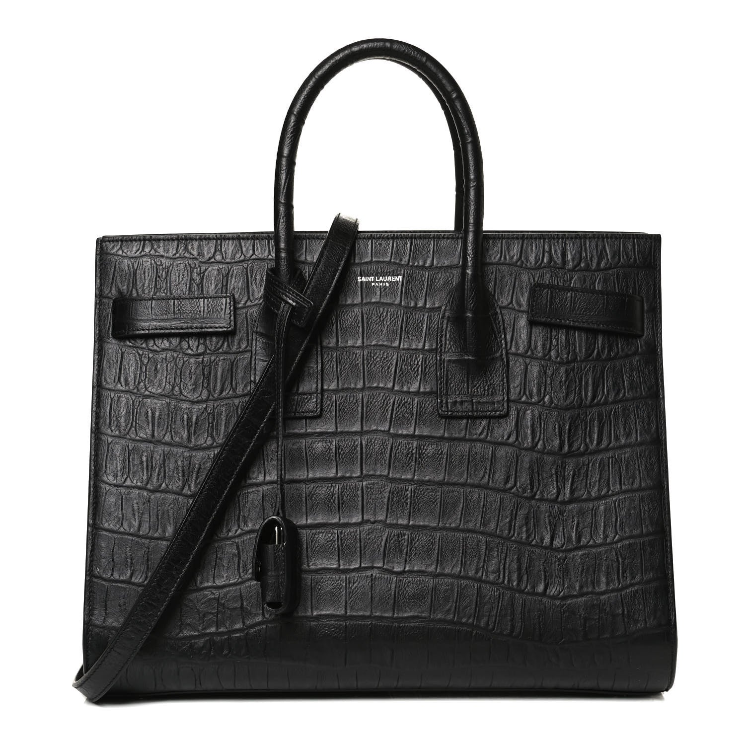 Saint Laurent Calfskin Crocodile Embossed Small Sac de Jour Black 1 of 11
