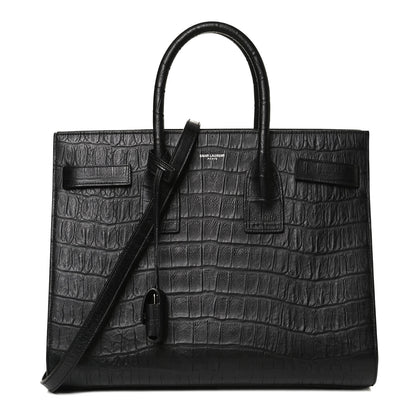 Saint Laurent Calfskin Crocodile Embossed Small Sac de Jour Black 1 of 11