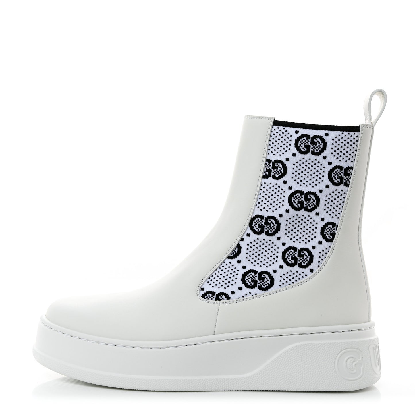Dali Soft Calfskin Technical Jersey Knit GG Monogram Ankle Boots 38 White Great White Black