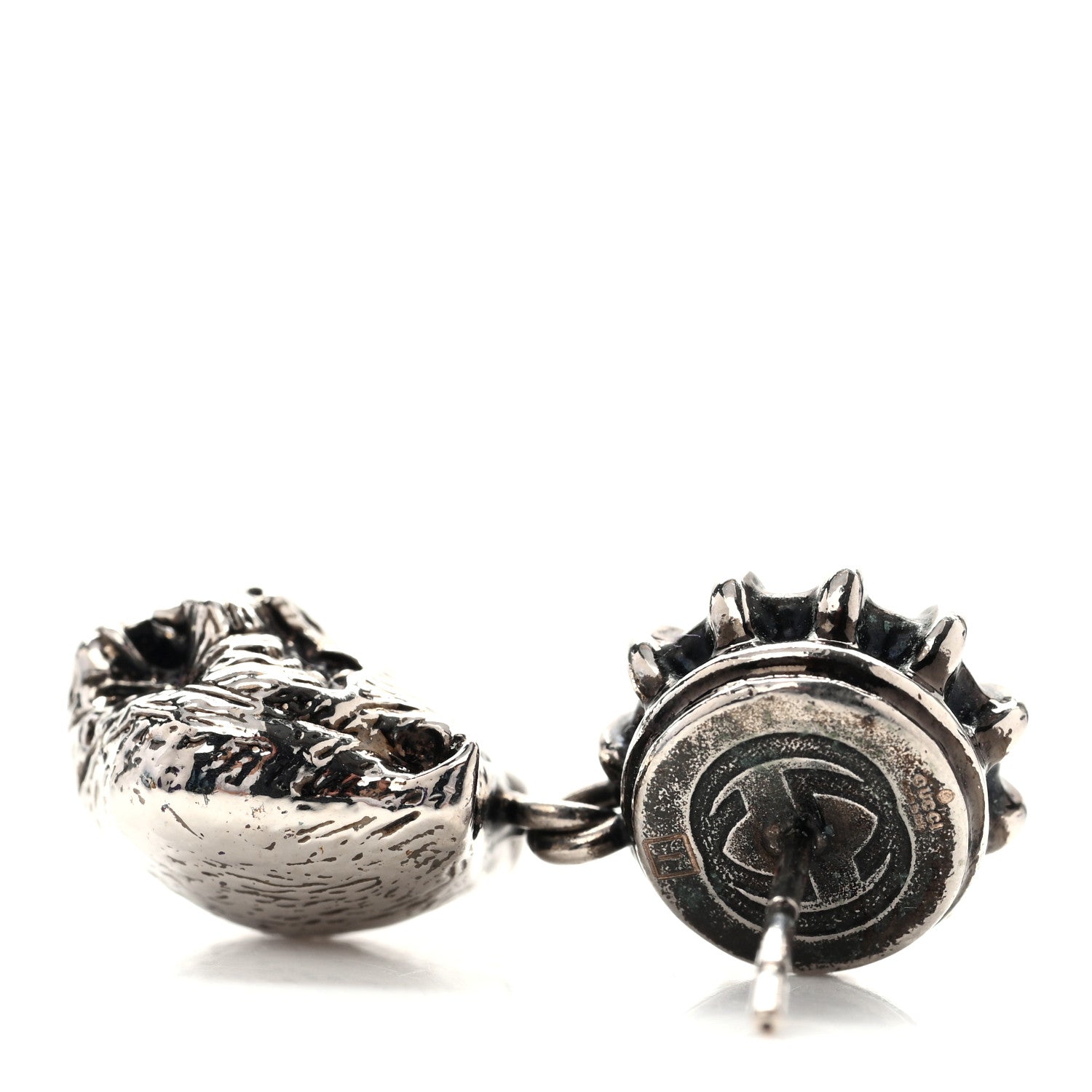 Gucci Metal Crystal Feline Head Earrings Silver Pink 4 of 5