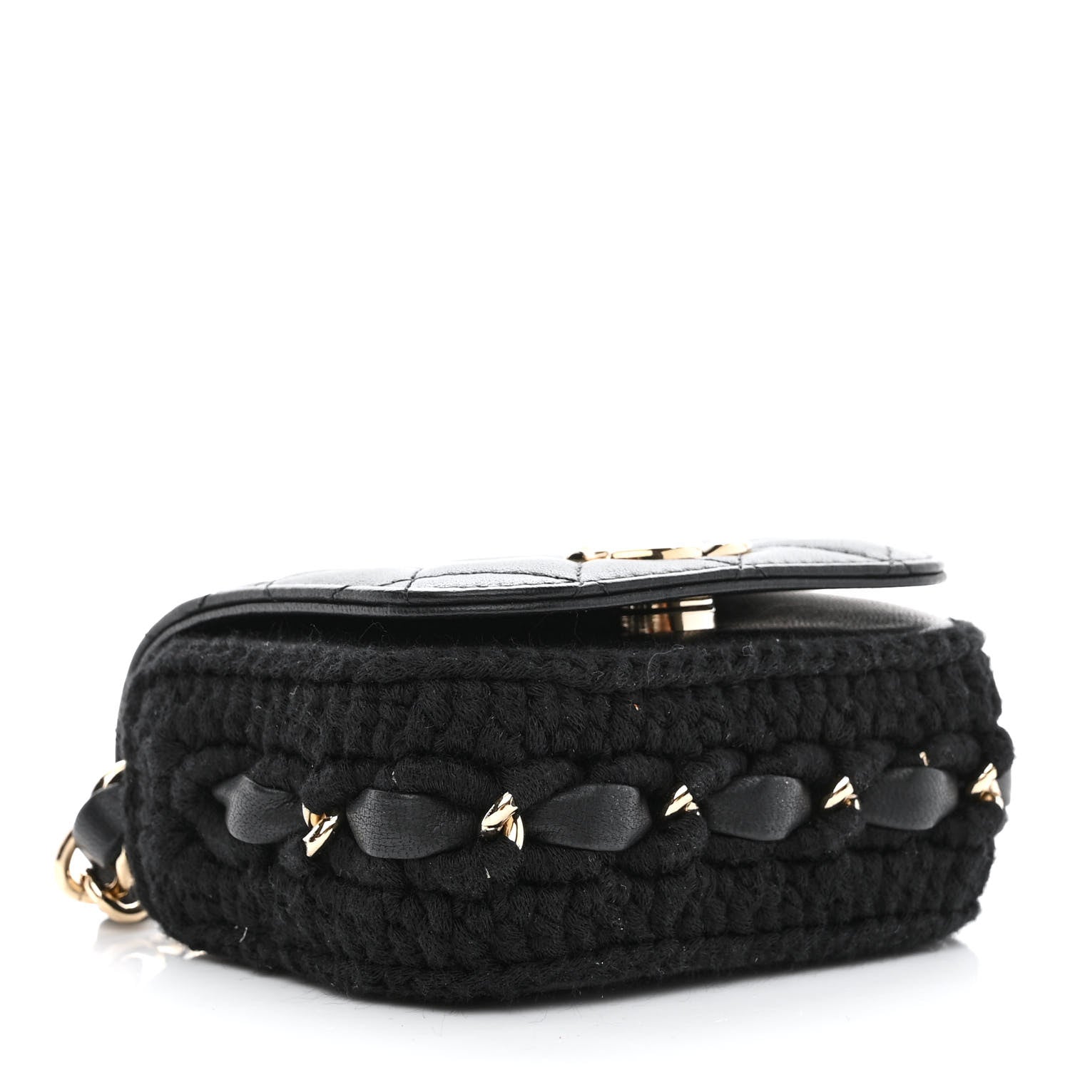 Chanel Calfskin Crochet Embroidered Quilted Mini Clutch with Chain Black 4 of 11