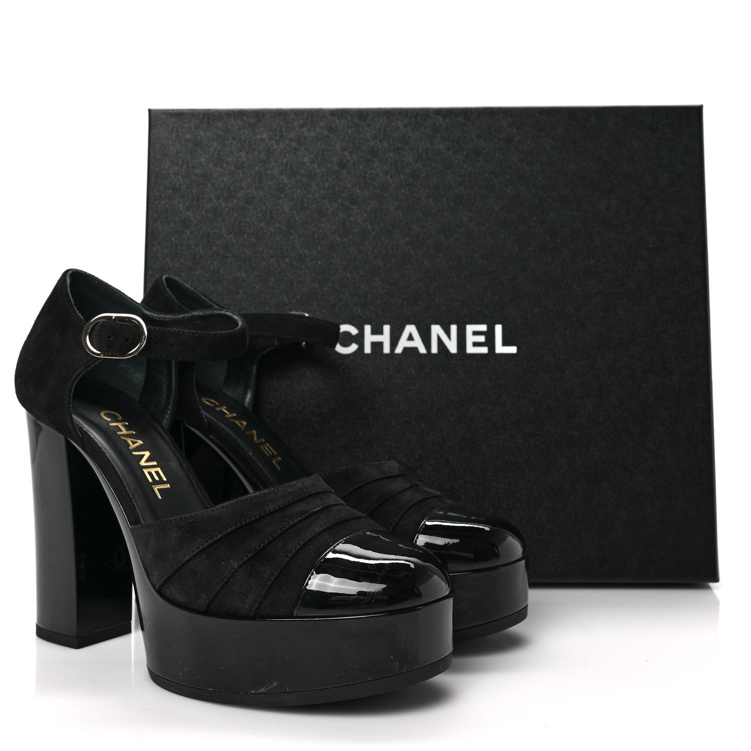 Chanel Patent Suede CC Platform Pumps 36.5 Black 8 of 8