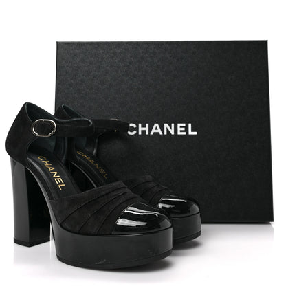 Chanel Patent Suede CC Platform Pumps 36.5 Black 8 of 8