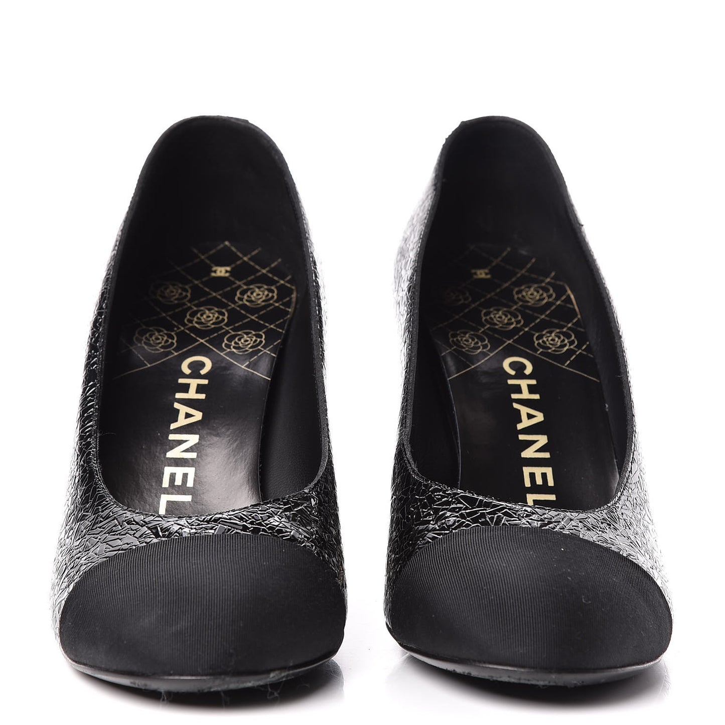 Fantasy Patent Calfskin Grosgrain Cap Toe Pumps 38 Black