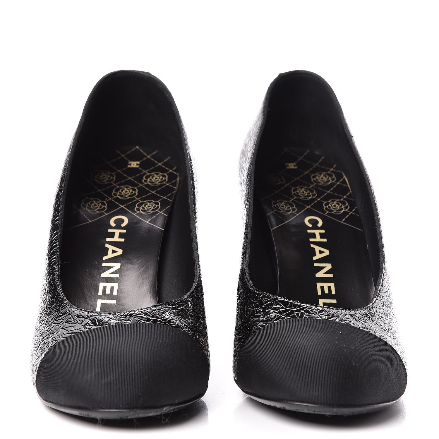 Chanel Fantasy Patent Calfskin Grosgrain Cap Toe Pumps 38 Black 2 of 12
