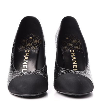 Chanel Fantasy Patent Calfskin Grosgrain Cap Toe Pumps 38 Black 2 of 12