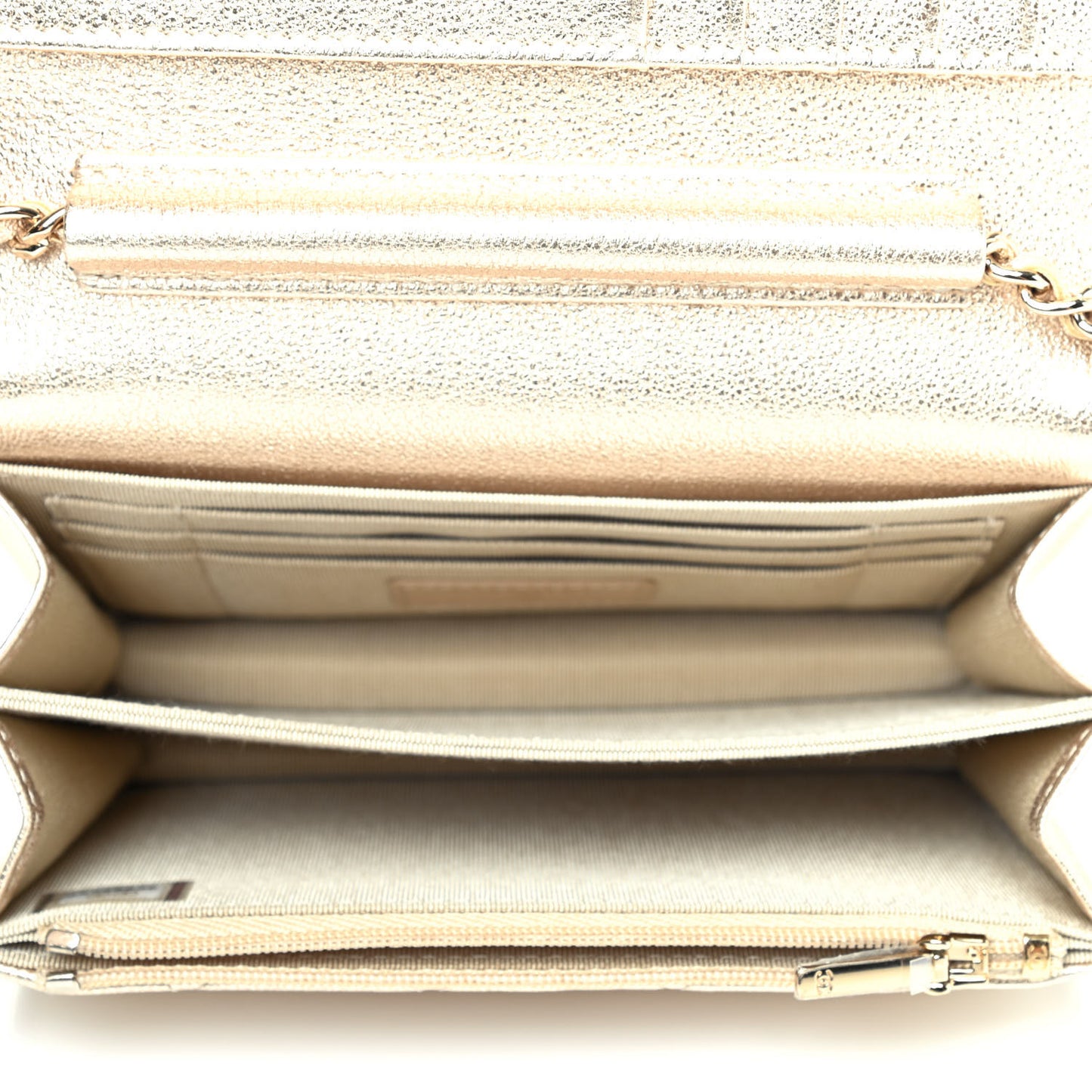 Metallic Lambskin Quilted Mini Wallet On Chain WOC Gold