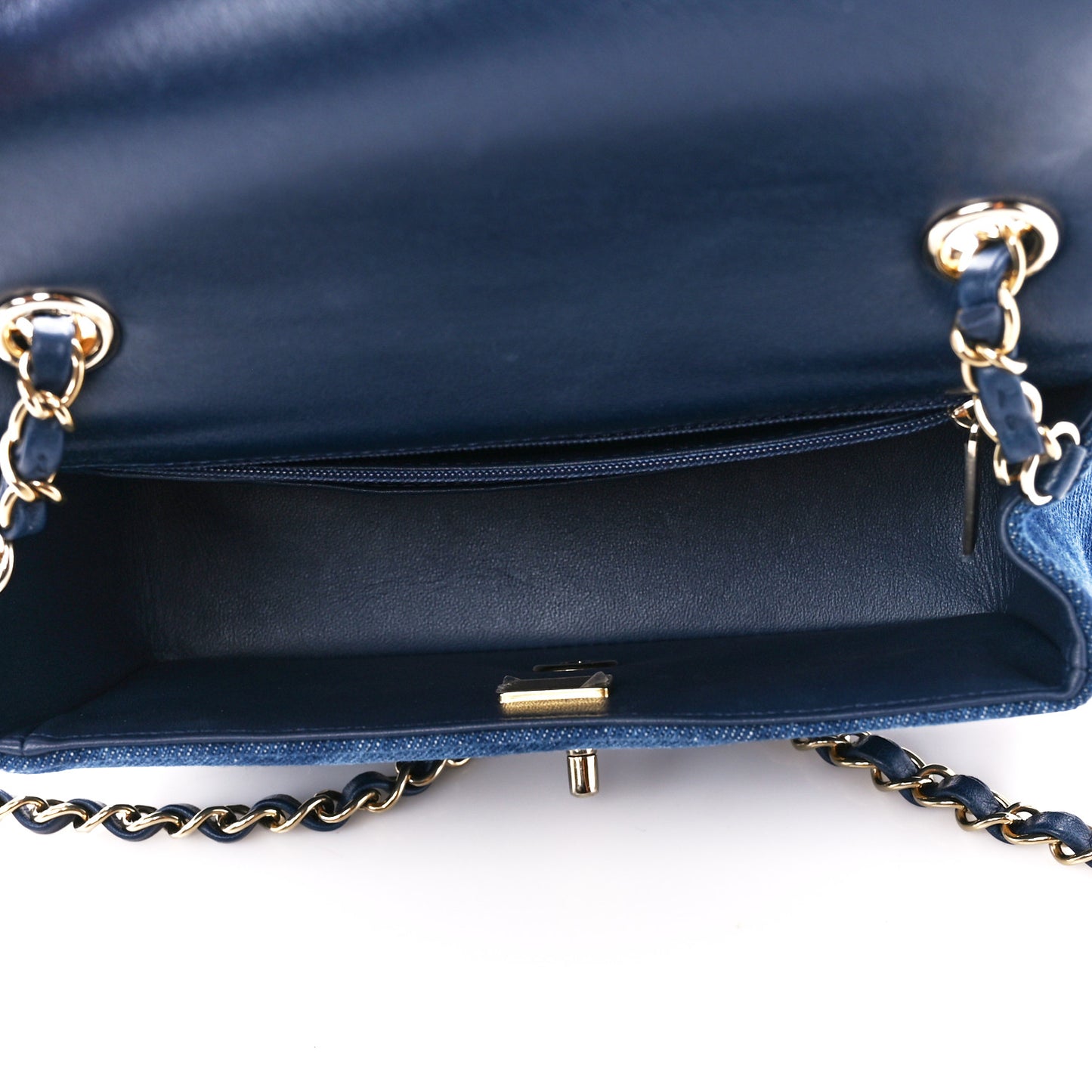 Printed Denim Quilted Mini Rectangular Flap Dark Blue