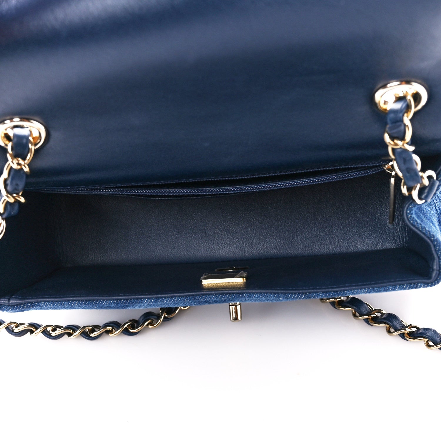 Chanel Printed Denim Quilted Mini Rectangular Flap Dark Blue 5 of 12