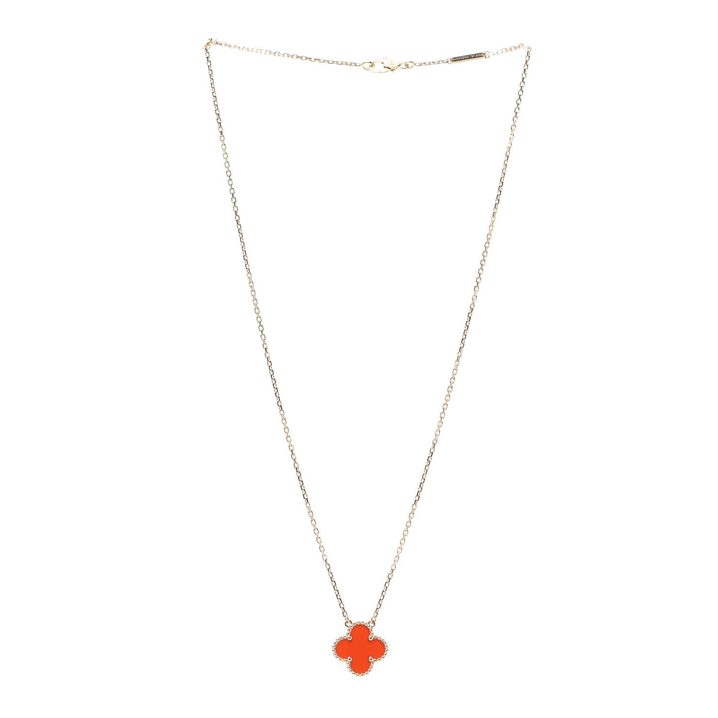 18K Yellow Gold Carnelian Vintage Alhambra Pendant Necklace