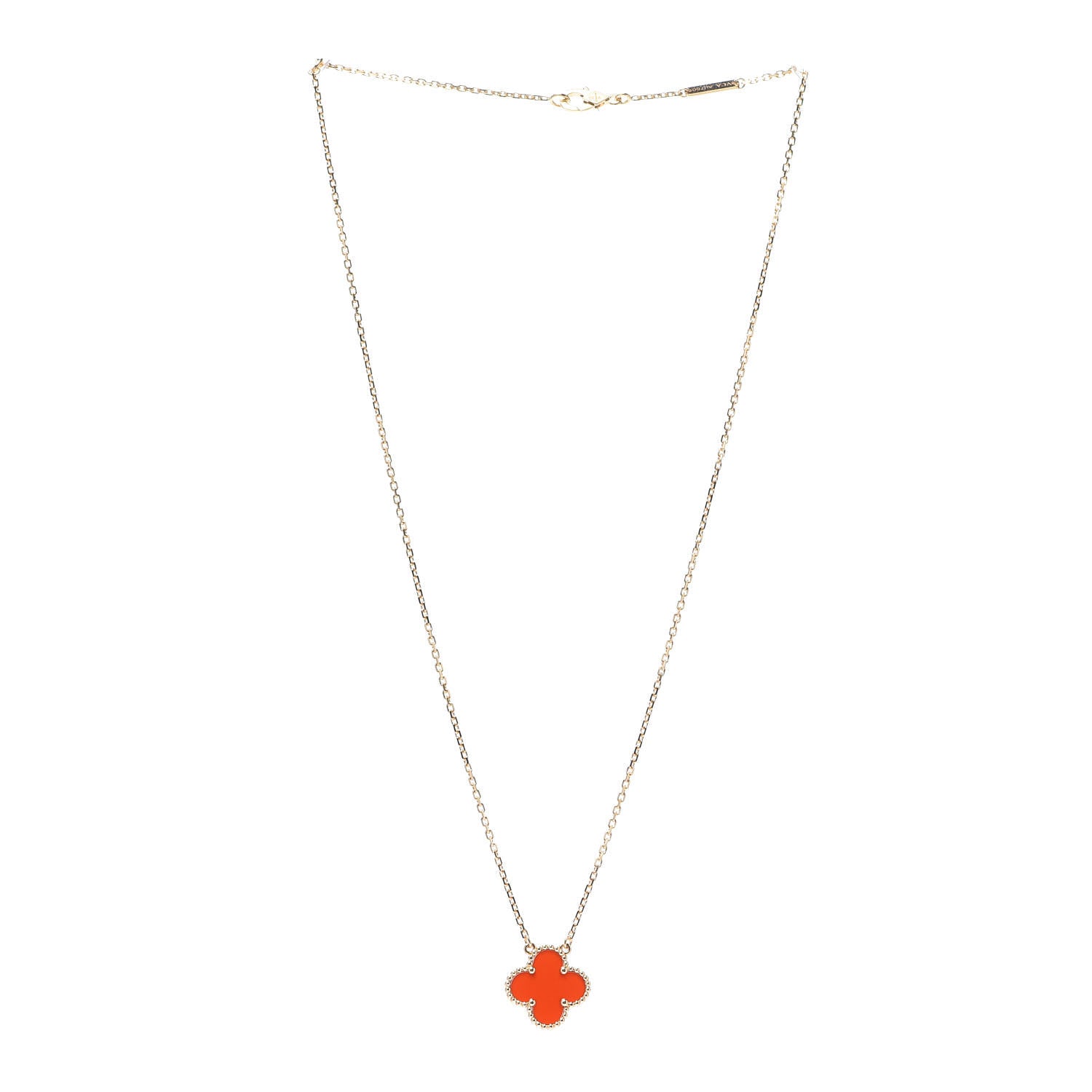 Van Cleef & Arpels 18K Yellow Gold Carnelian Vintage Alhambra Pendant Necklace 3 of 8