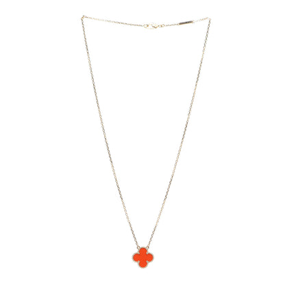 Van Cleef & Arpels 18K Yellow Gold Carnelian Vintage Alhambra Pendant Necklace 3 of 8