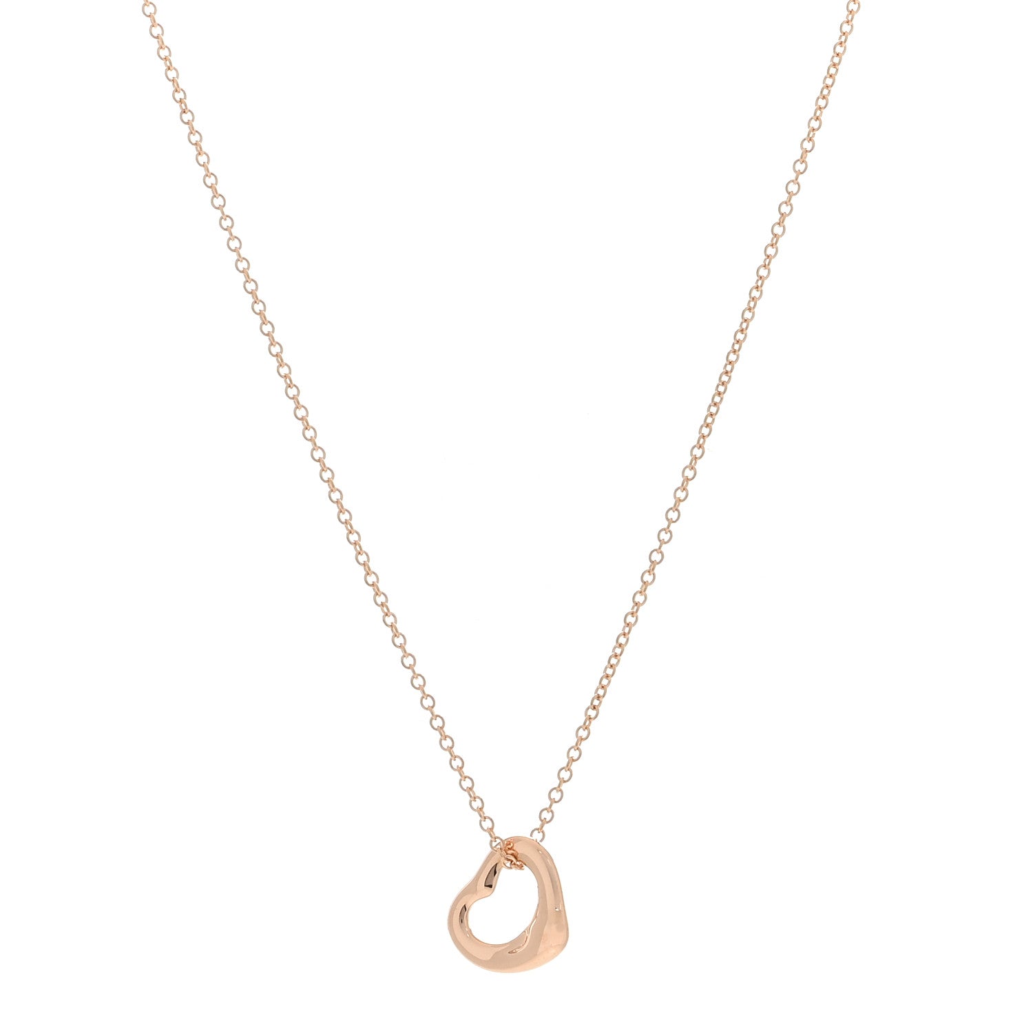 Tiffany 18K Rose Gold 11mm Elsa Peretti Open Heart Pendant Necklace 1 of 3