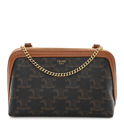 Celine Triomphe Canvas Lambskin Clutch On Chain Tan 1 of 11
