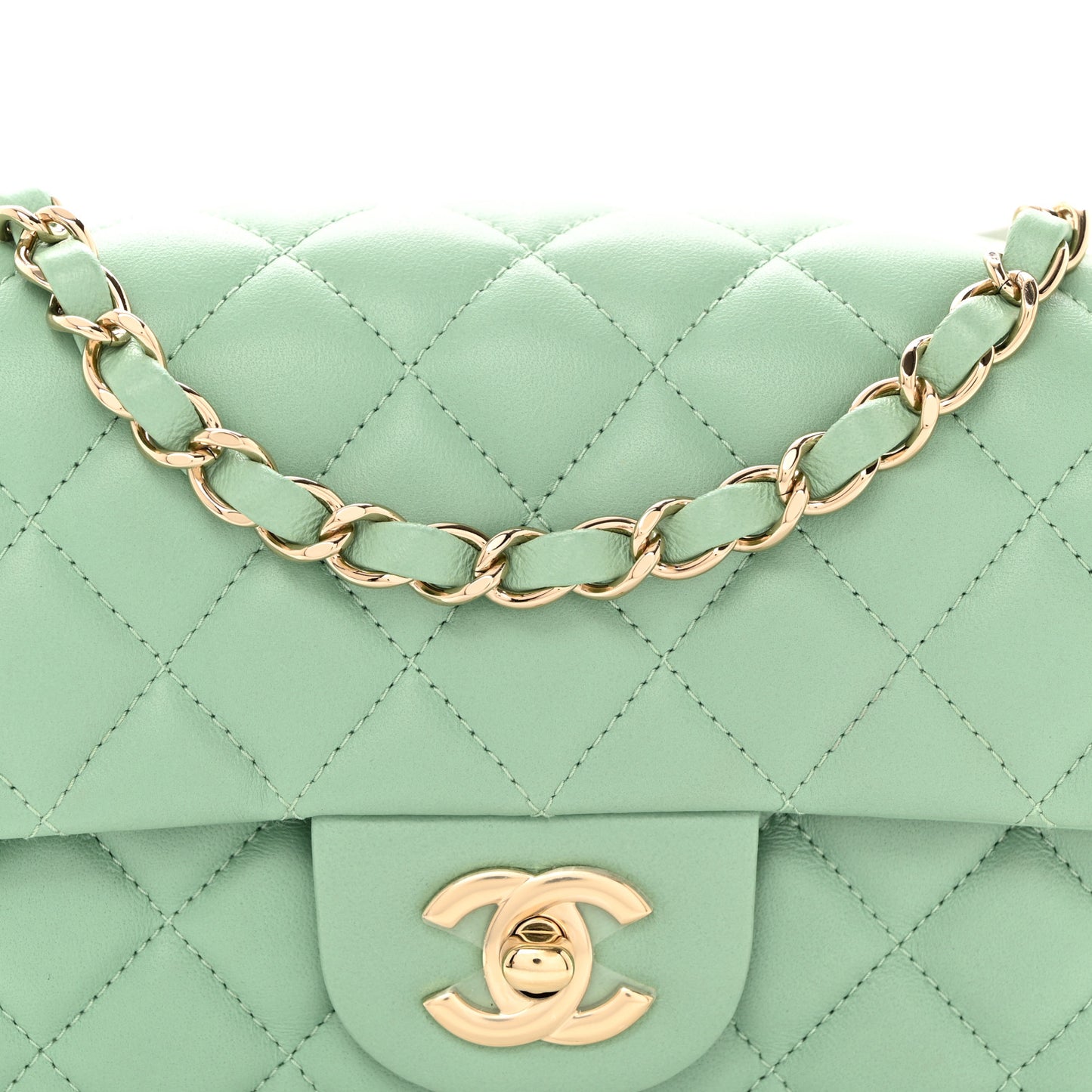 Lambskin Quilted Mini Rectangular Flap Light Green