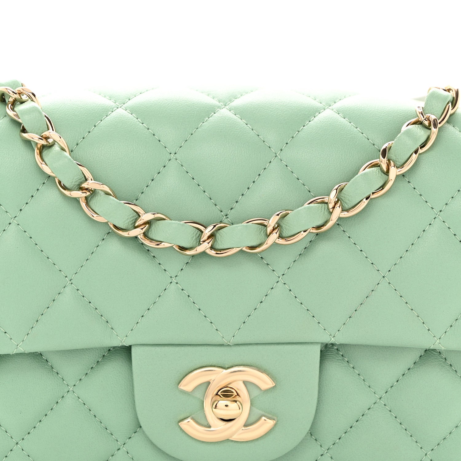 Chanel Lambskin Quilted Mini Rectangular Flap Light Green 8 of 10
