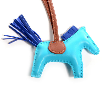 Hermes Milo Lambskin Grigri Rodeo Horse Bag Charm PM Bleu Azteque Bleu Electrique Fauve 3 of 4