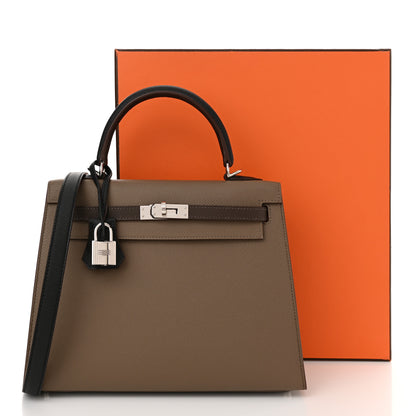 Hermes Epsom Tri-Color Kelly Sellier 25 Ecorce Etoupe Black 12 of 12