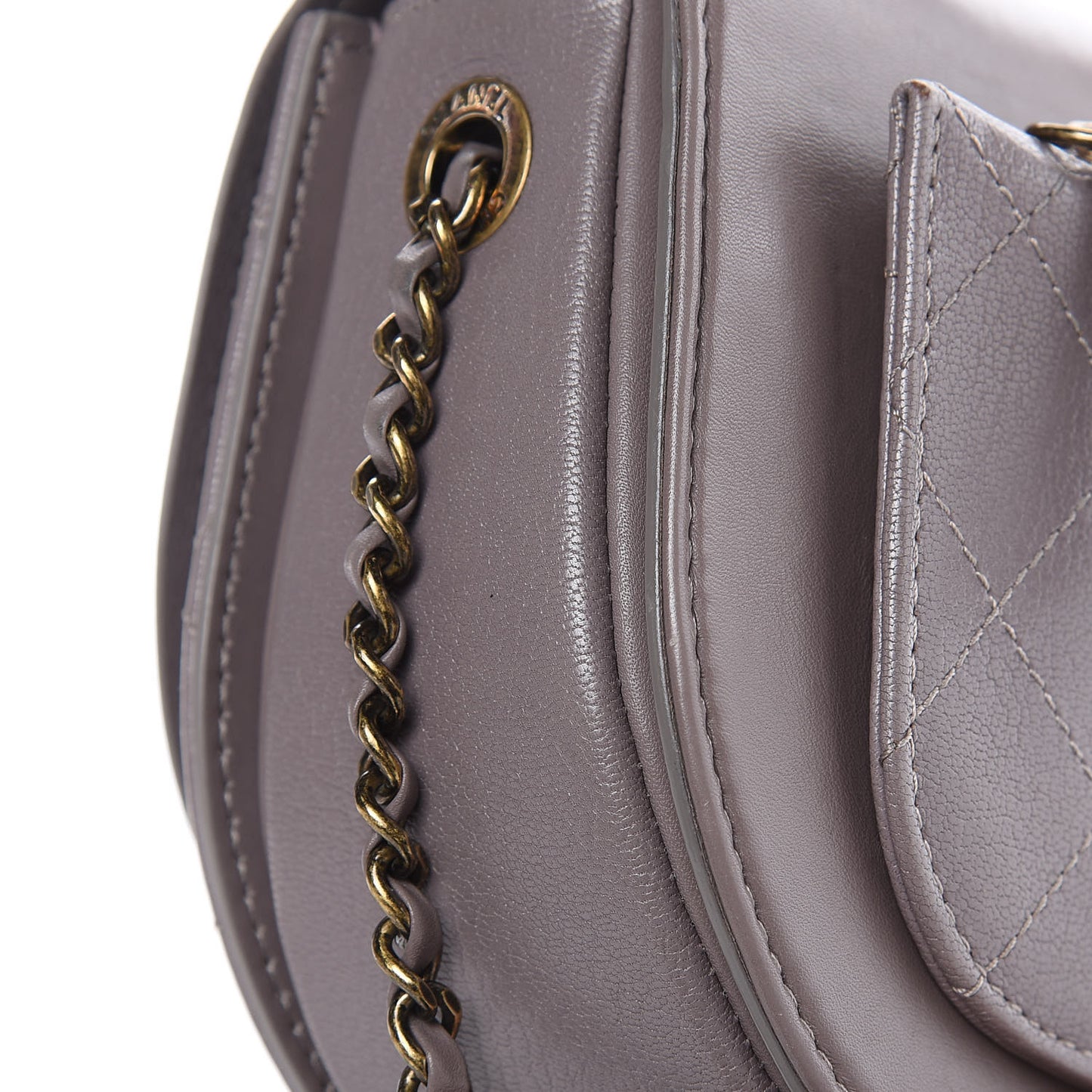 Shiny Calfskin Goatskin Quilted Small Coco Curve Messenger Flap Grey