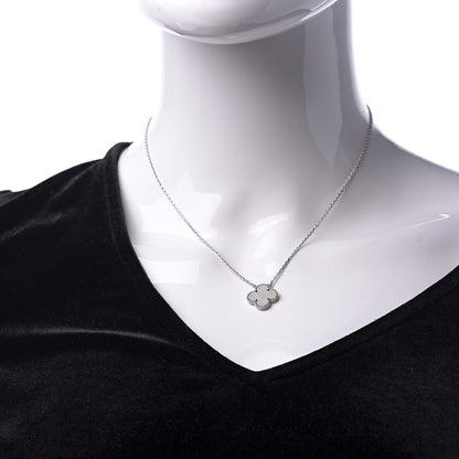 Van Cleef & Arpels 18K White Gold Mother of Pearl Vintage Alhambra Pendant Necklace 2 of 7