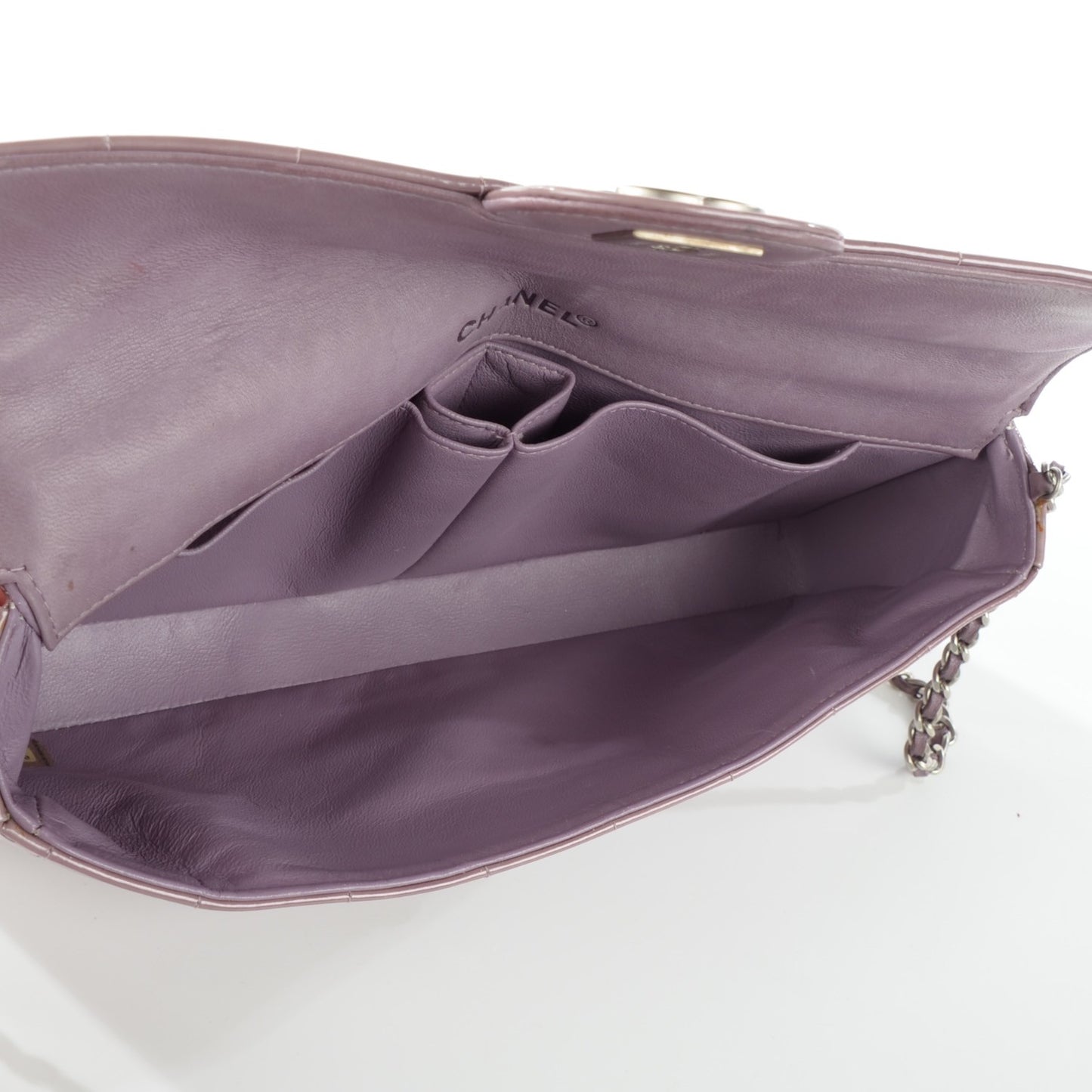 Patent Quilted East West Chocolate Bar Flap Light Purple