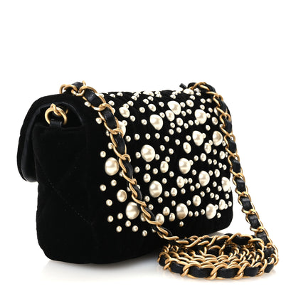 Chanel Velvet Pearl Mini Flap Bag Black 2 of 10