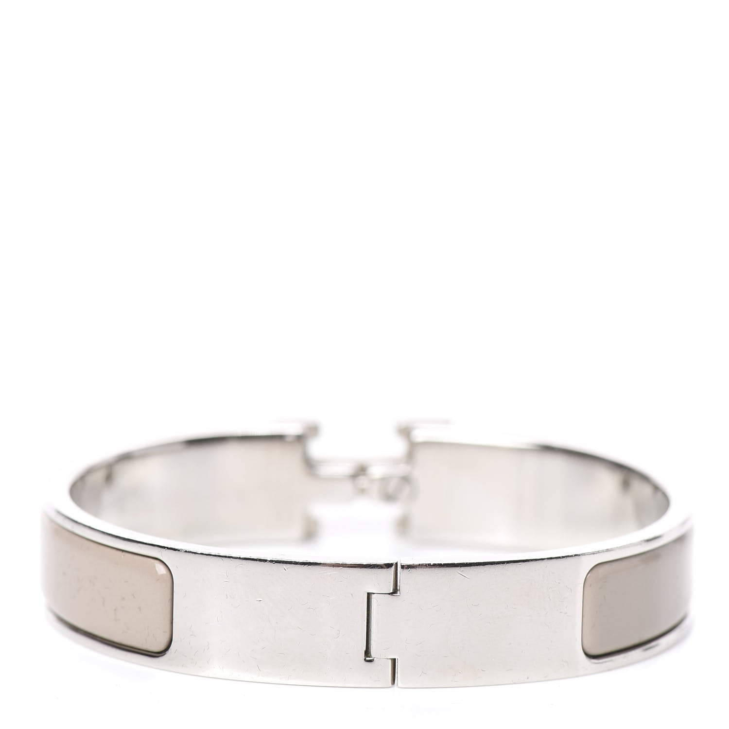 Hermes Enamel Narrow Clic Clac H Bracelet PM Blanc Marron Glace 2 of 3