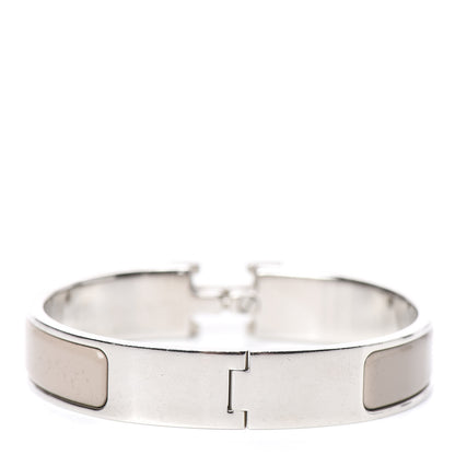 Hermes Enamel Narrow Clic Clac H Bracelet PM Blanc Marron Glace 2 of 3