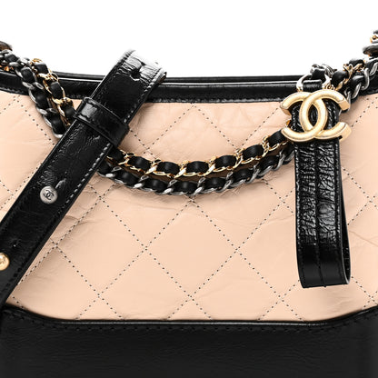 Chanel Aged Calfskin Quilted Small Gabrielle Hobo Beige Black 8 of 10