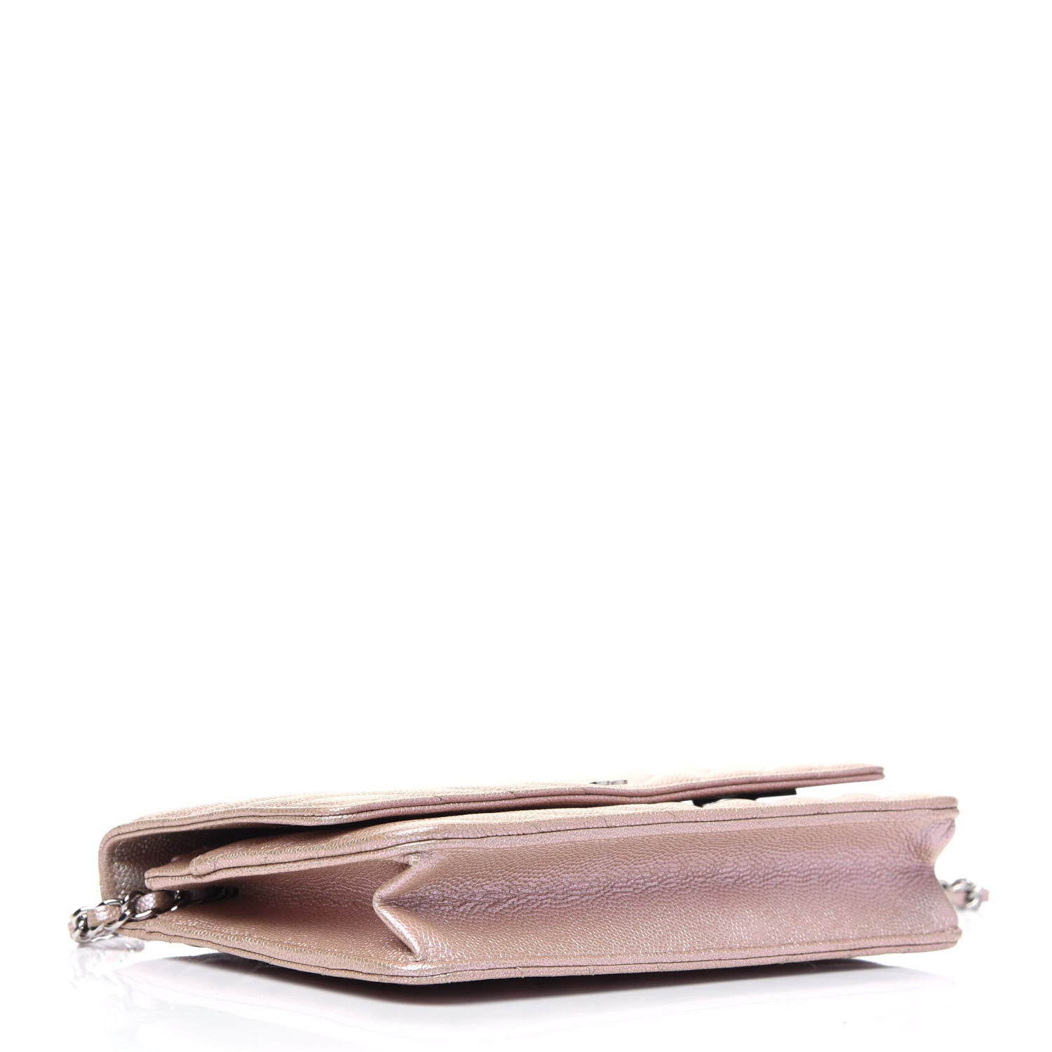 Chanel Metallic Caviar Chevron Quilted Wallet On Chain WOC Light Gold 3 of 5