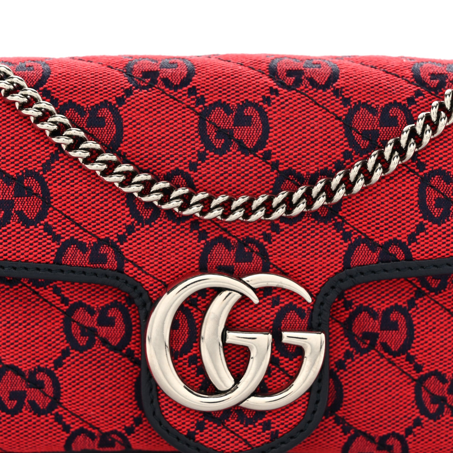 Gucci Monogram Multicolor Matelasse Diagonal Super Mini GG Marmont Shoulder Bag Red Blue 8 of 10