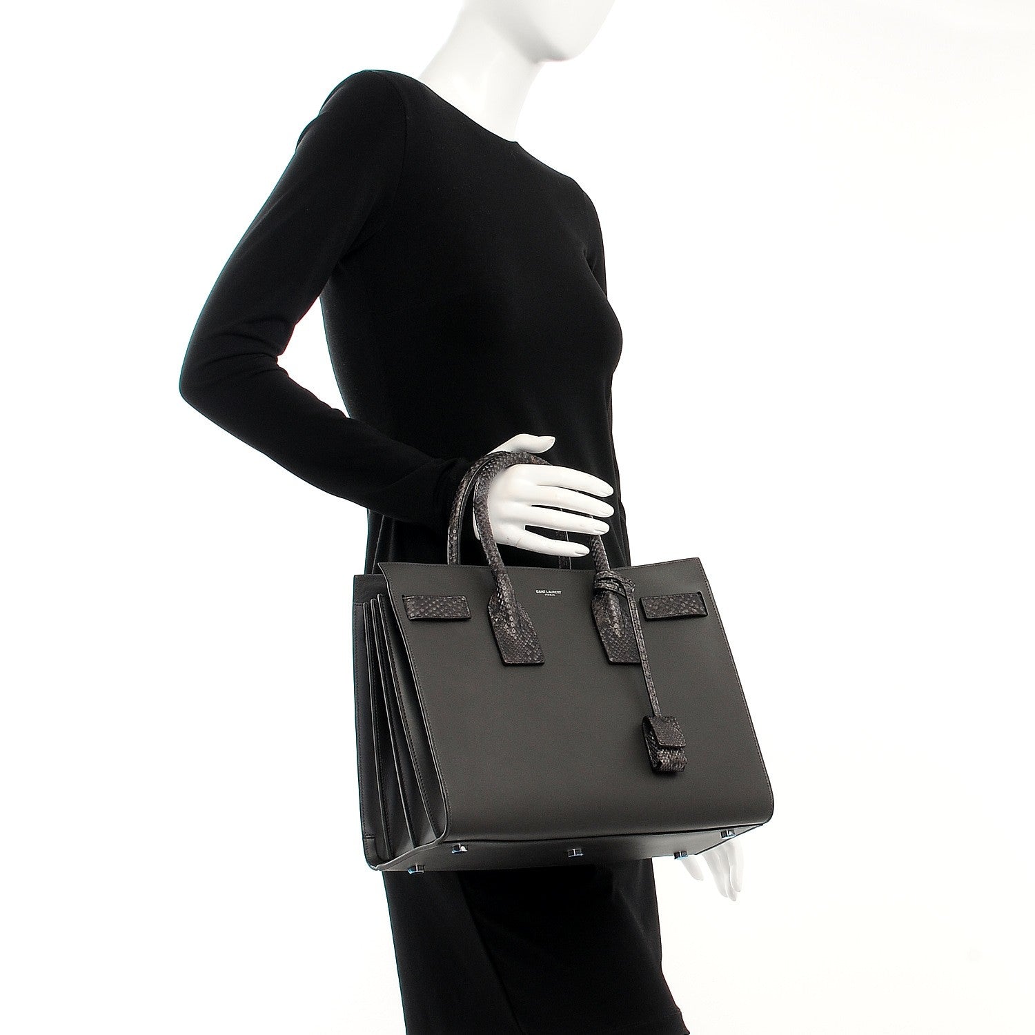 Saint Laurent Calfskin Python Small Sac De Jour Coal Grey Brown 3 of 9