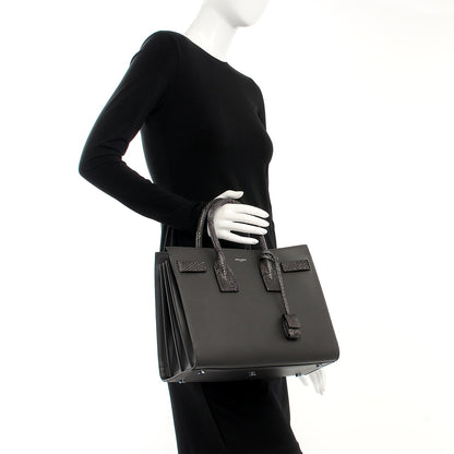 Saint Laurent Calfskin Python Small Sac De Jour Coal Grey Brown 3 of 9