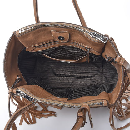 Prada Glace Calf Twin Pocket Fringe Tote Caramel 5 of 16