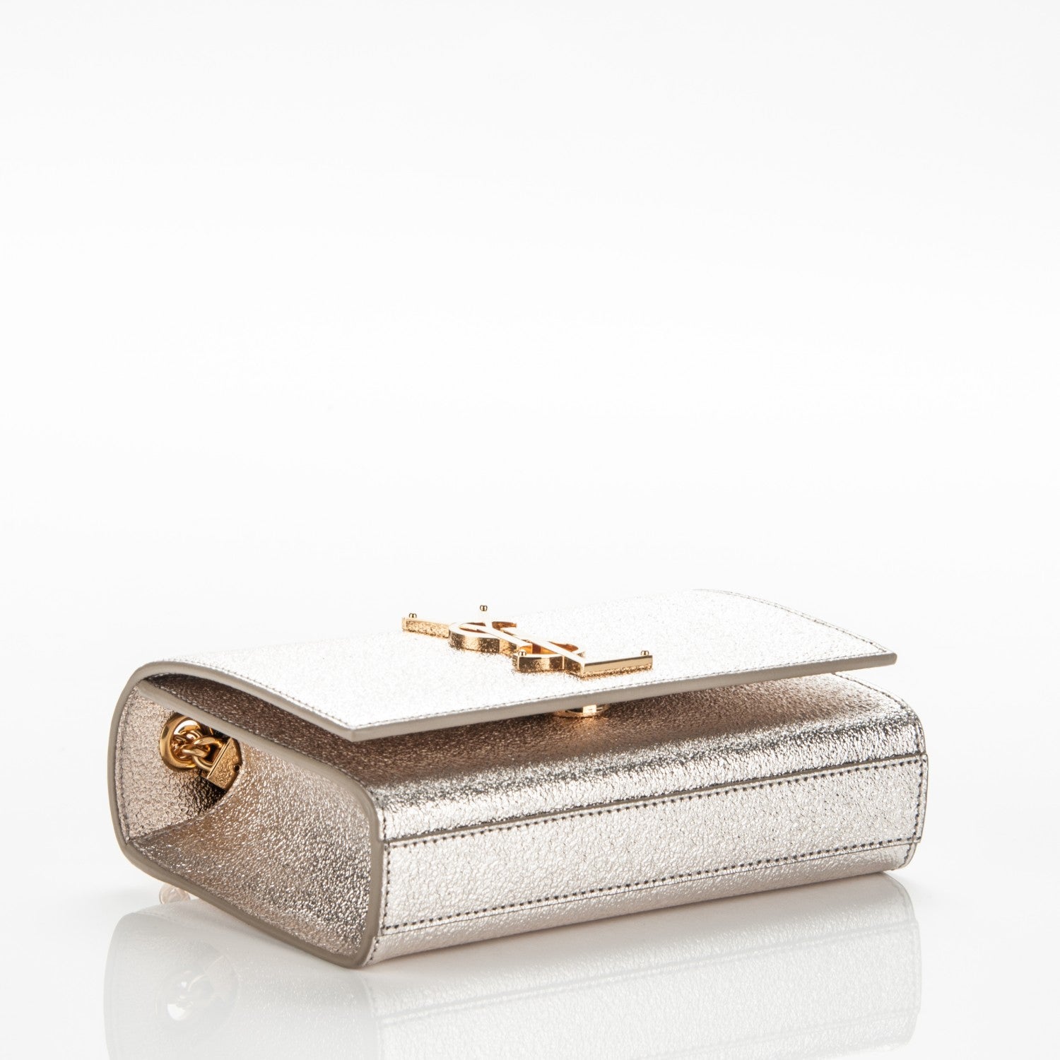Saint Laurent Metallic Calfskin Small Classic Monogram Kate Satchel Pale Gold 4 of 6