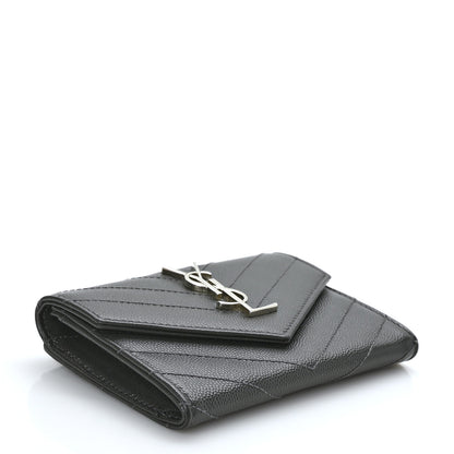 Saint Laurent Grain De Poudre Matelasse Chevron Small Monogram Envelope Wallet Earth 4 of 7