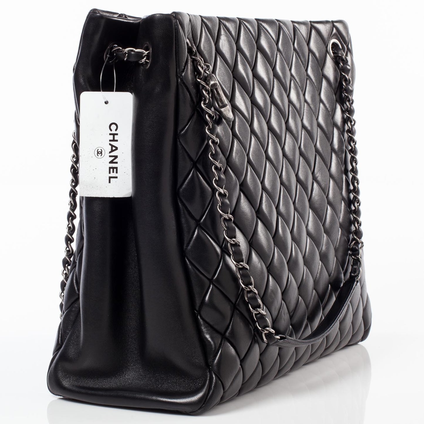 Lambskin New Bubble Quilt North South Tote Black