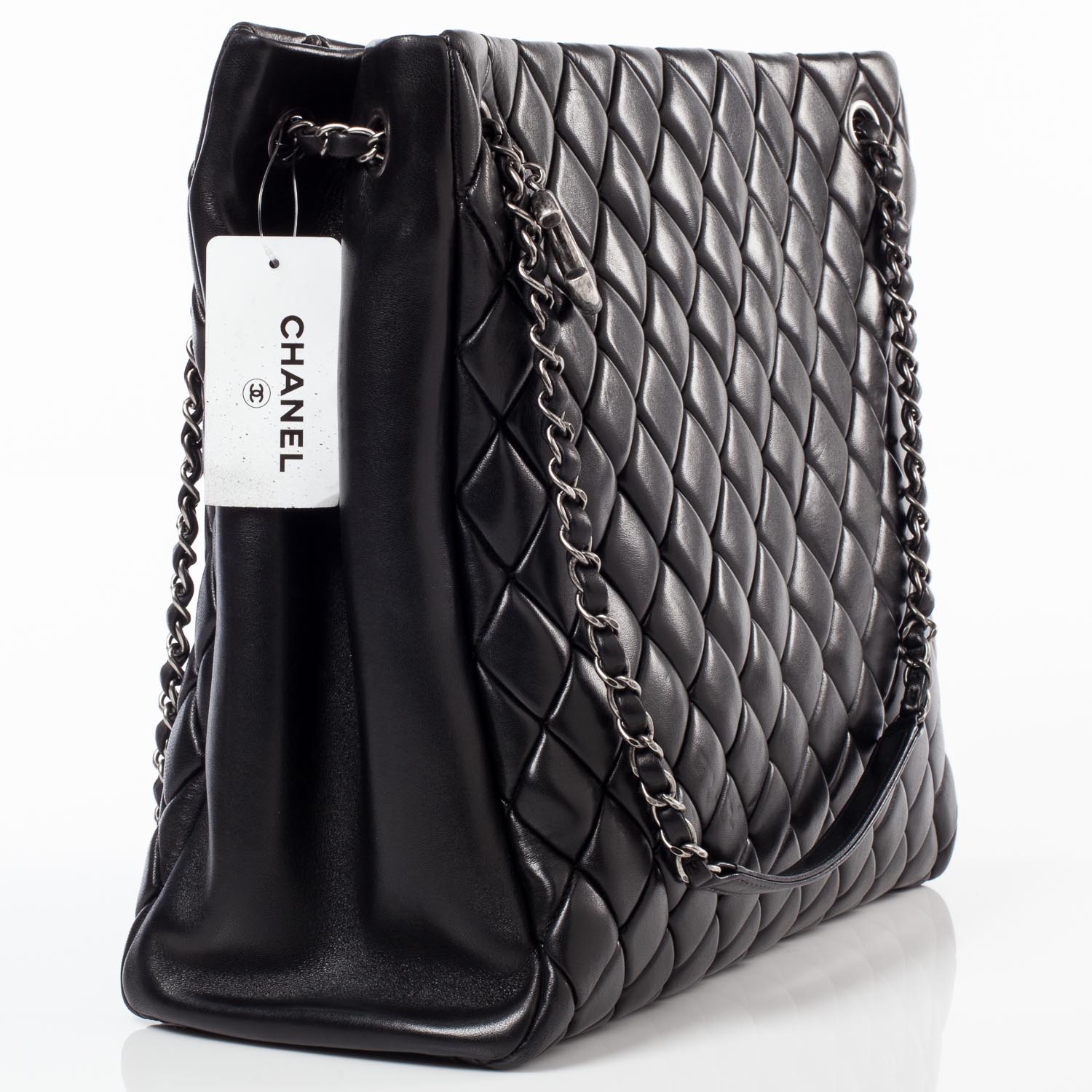 Chanel Lambskin New Bubble Quilt North South Tote Black 3 of 9