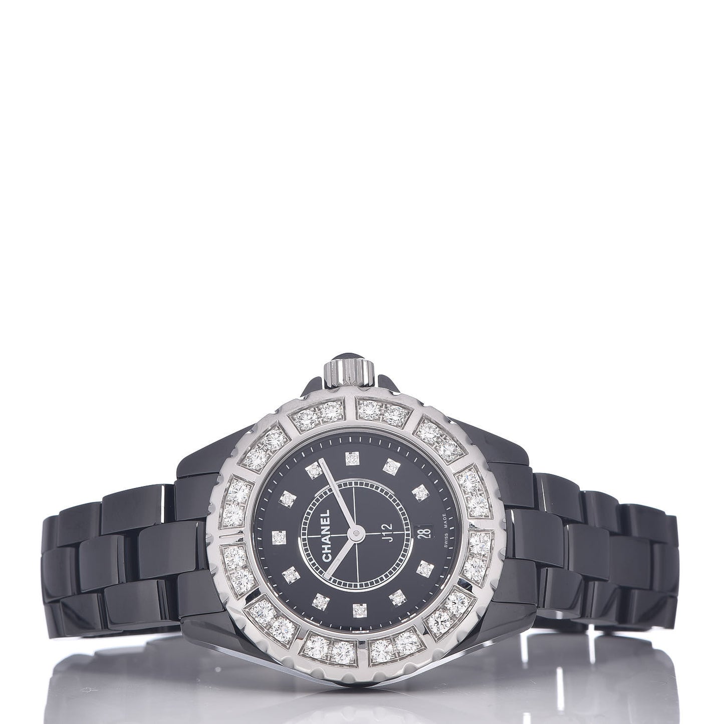 Stainless Steel Ceramic Diamond Bezel 33mm J12 Quartz Watch Black