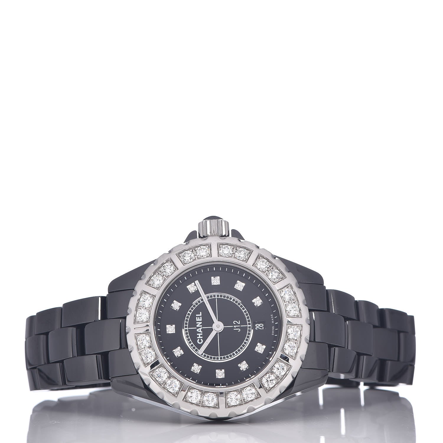 Chanel Stainless Steel Ceramic Diamond Bezel 33mm J12 Quartz Watch Black 3 of 6