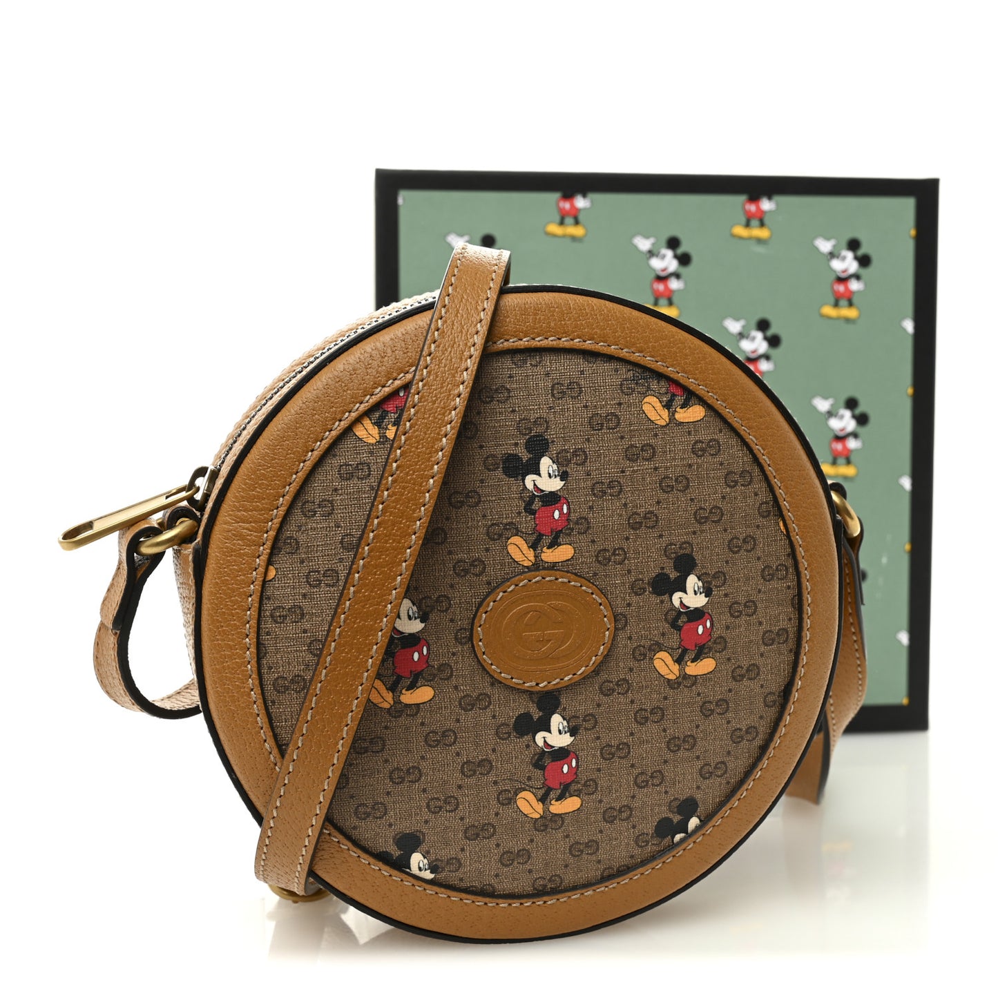 X DISNEY Mini Vintage GG Supreme Monogram Mickey Mouse Round Shoulder Bag Beige Vintage Sun Oil
