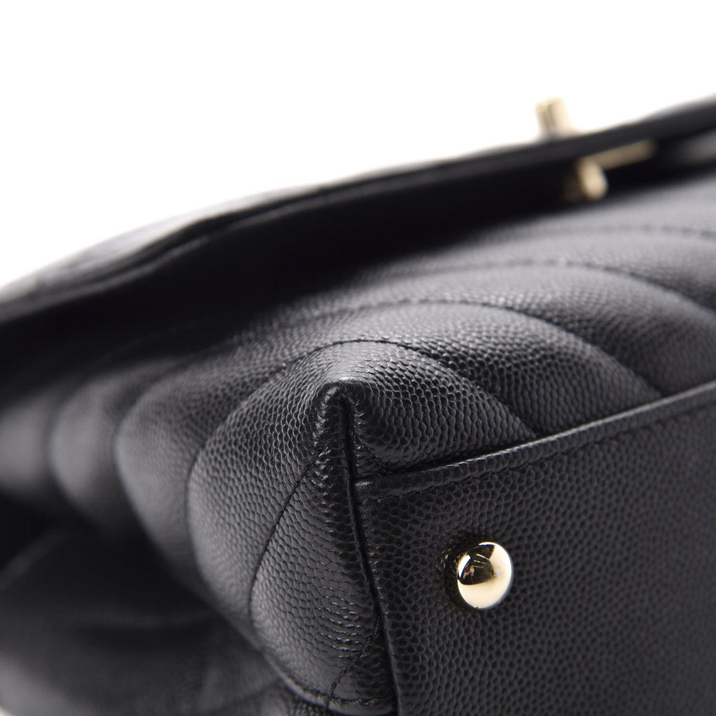 Caviar Lizard Chevron Quilted Mini Coco Handle Flap Black
