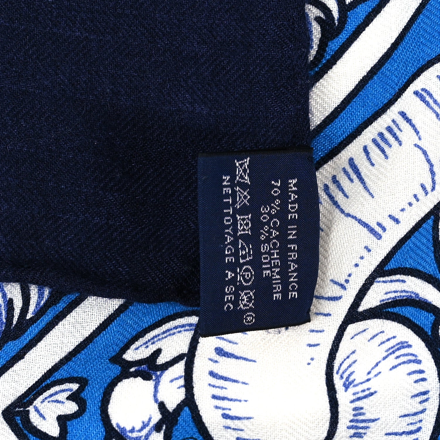 Hermes Cashmere Silk Bride De Cour Remix Shawl 140 Bleu Marine Cobalt Gold 5 of 5