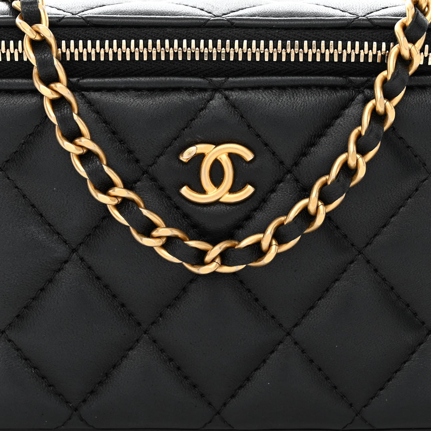 Chanel Lambskin Quilted Pearl Crush Small Vanity Case With Chain Black 8 of 10