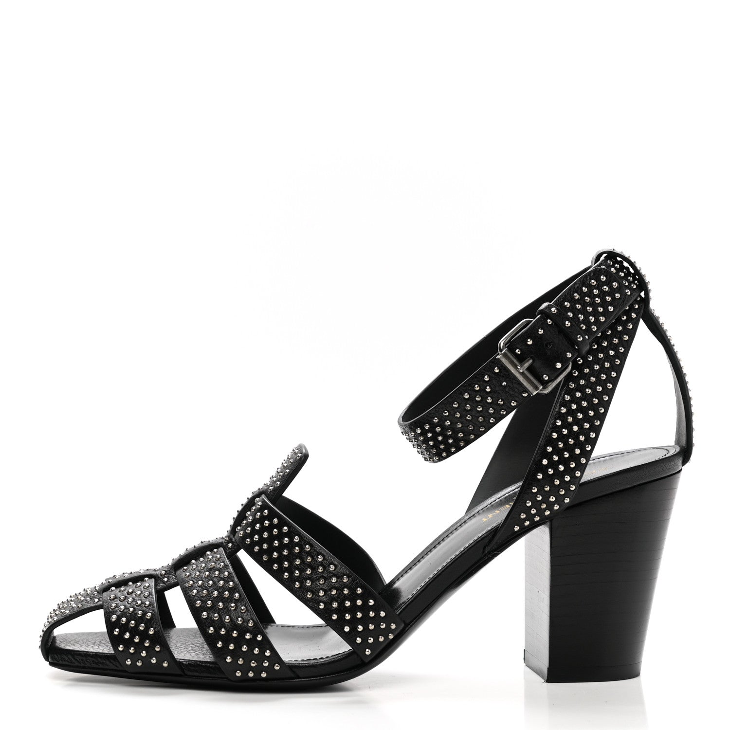 Saint Laurent Calfskin Studded Oak 75 Sandals 40 Black 1 of 9