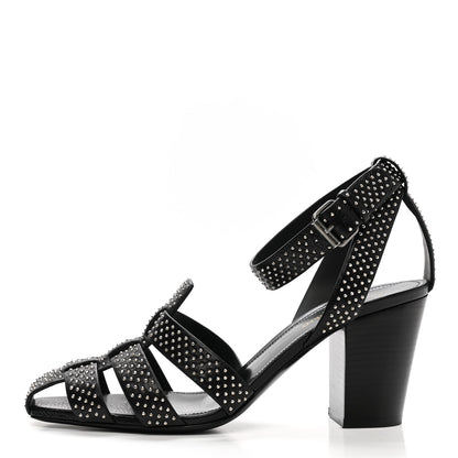 Saint Laurent Calfskin Studded Oak 75 Sandals 40 Black 1 of 9